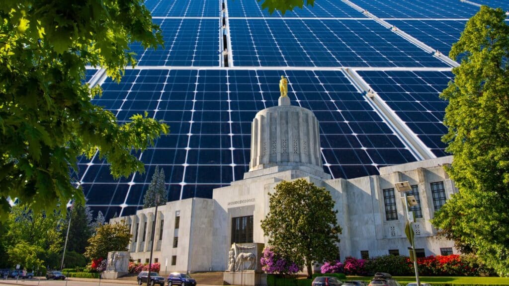 oregon government building solar panel sky