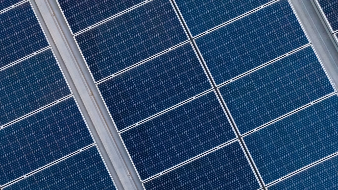 Aerial view of solar panels or photovoltaic module